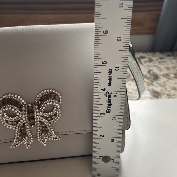 ALDO Formal Bag Gray Silver front flap embellished crystal-encrusted bow. - Picture 12 of 14